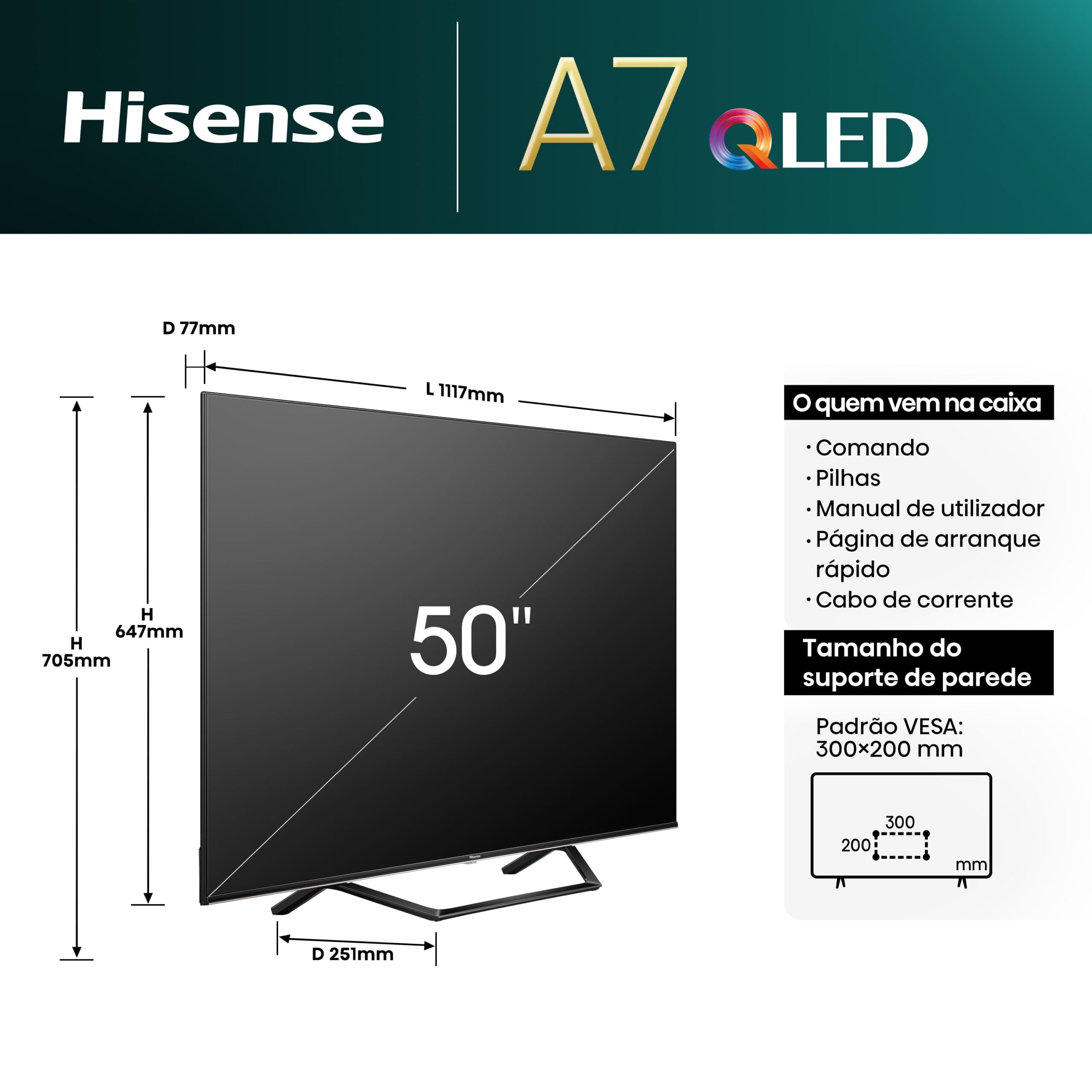 Hisense - QLED TV 50A7NQ Smart TV, Quantum Dot Colour, Dolby Vision & Atmos, Alexa Built in & VIDAA Voice