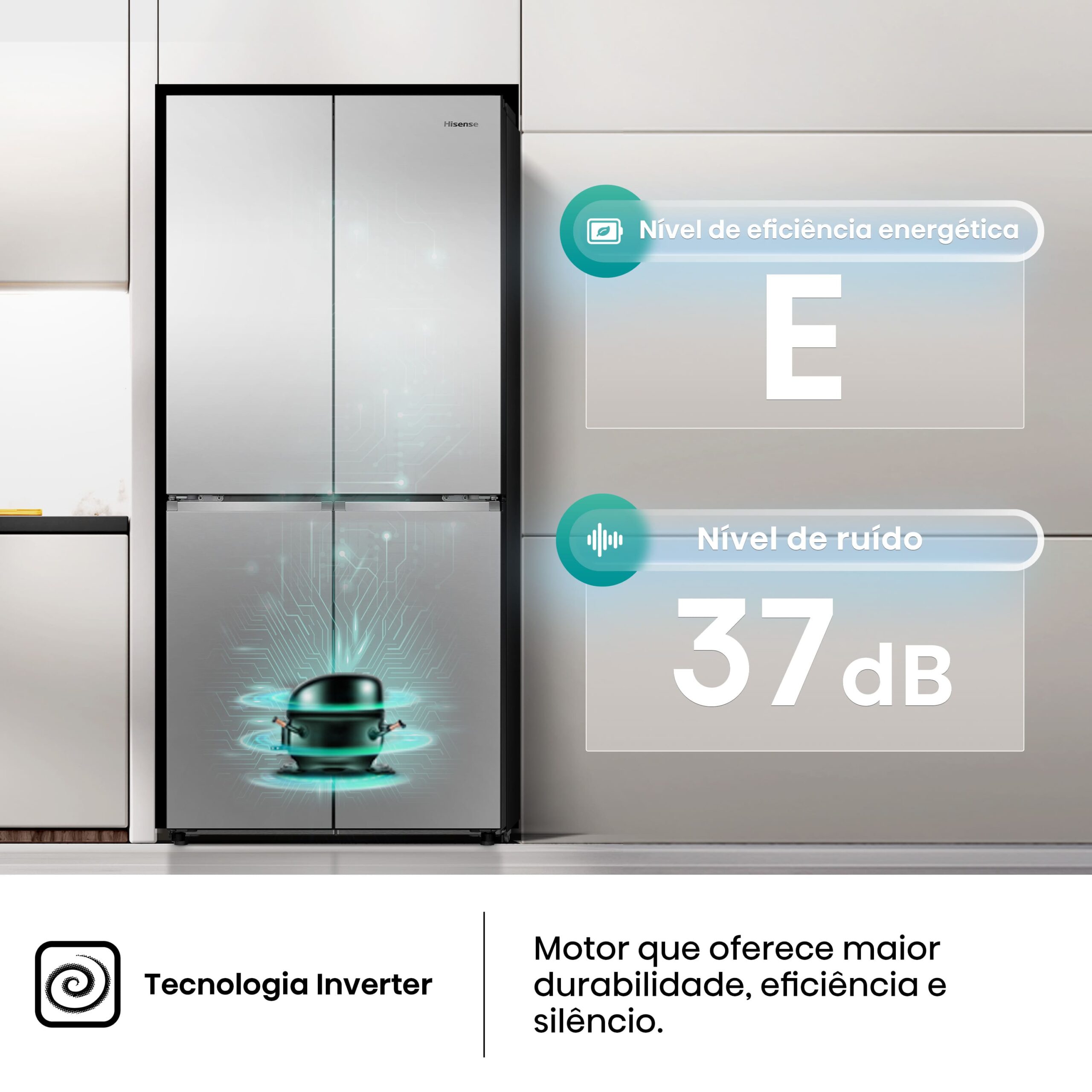 Hisense - RQ5P470SEIE – Frigorífico Americano Cross Door, Classe E, 483L