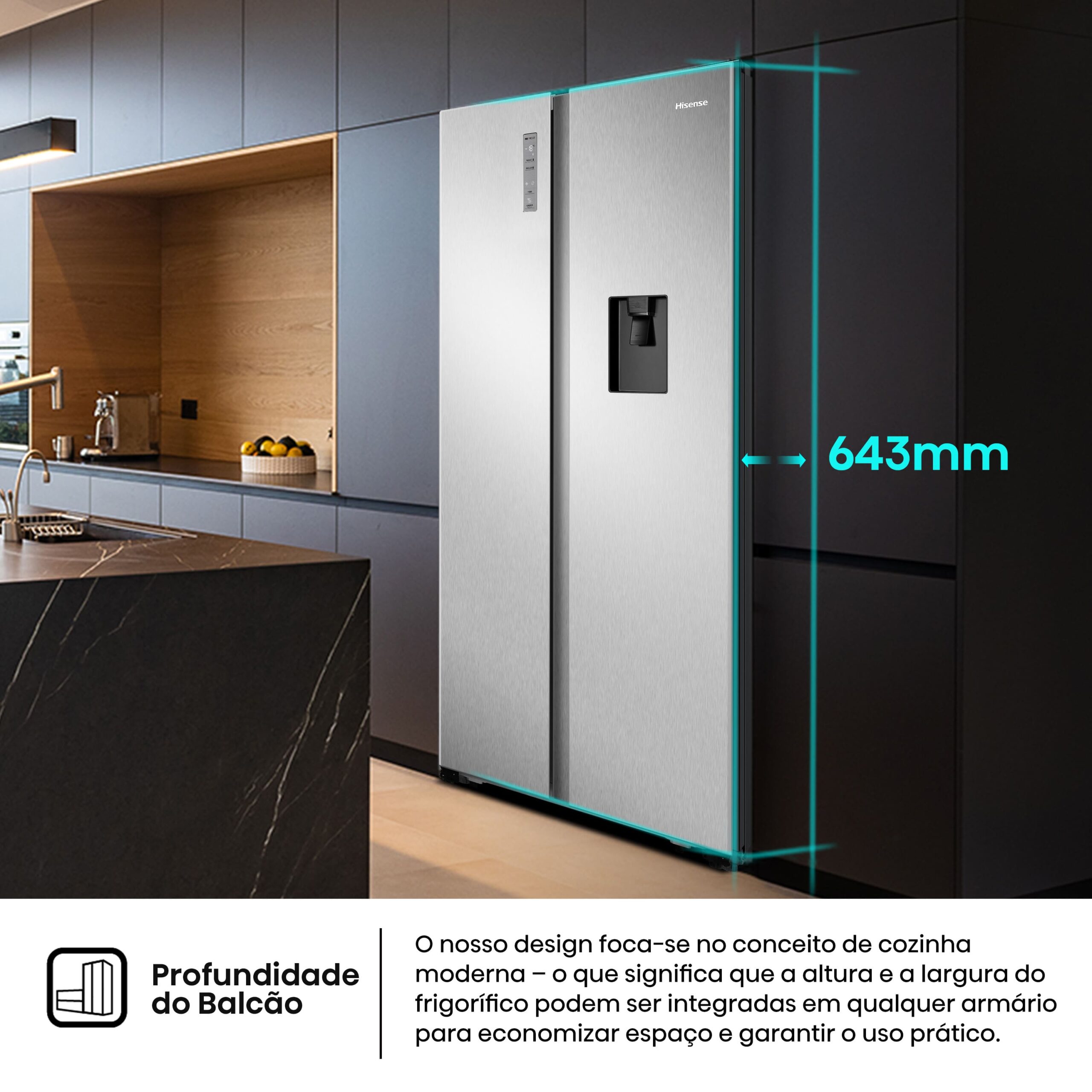 Hisense - RS677N4WCD – Frigorífico Americano Side By Side, Classe E, 519L