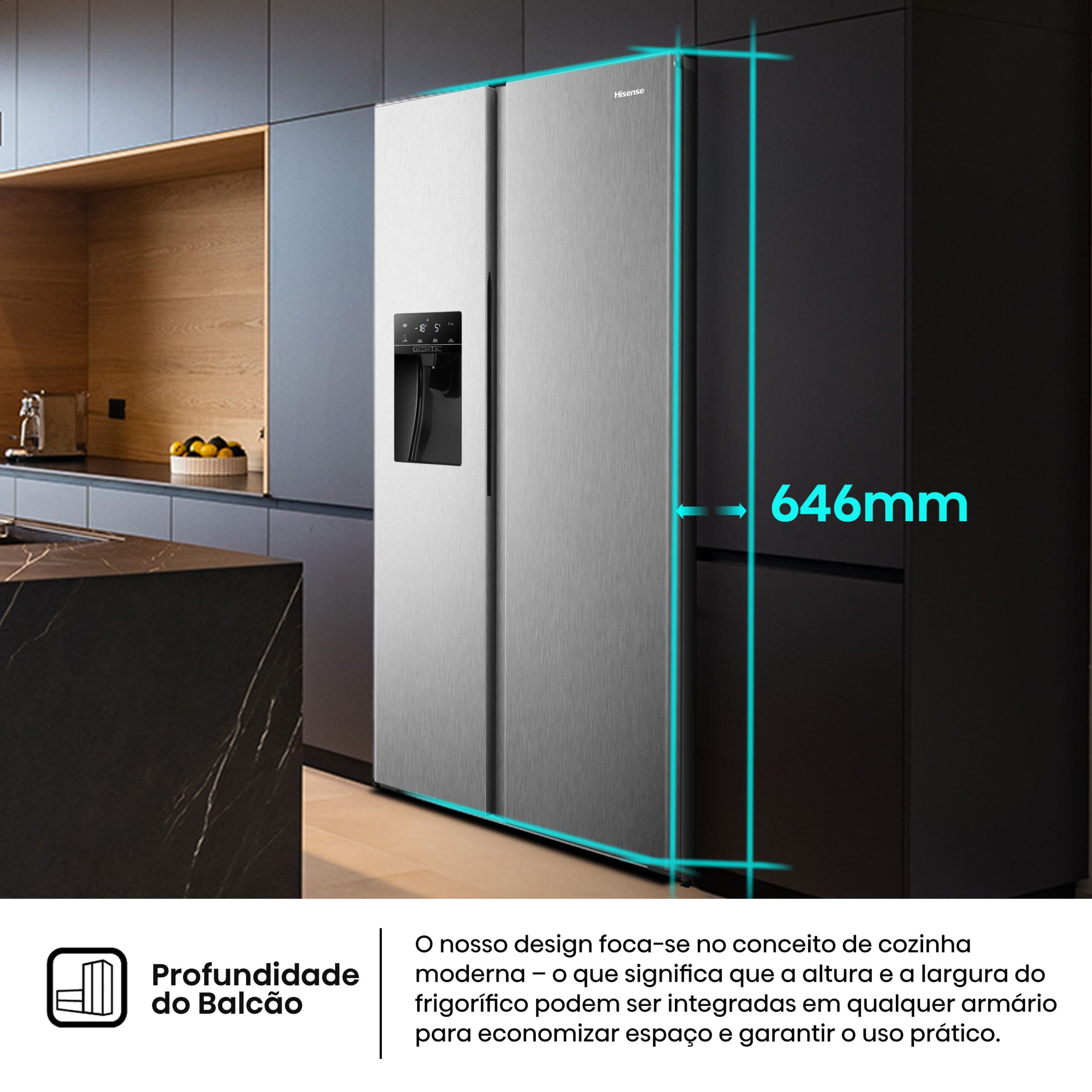 Hisense - RS650N4AC2 – Frigorífico americano Side by Side, Classe E, 499L