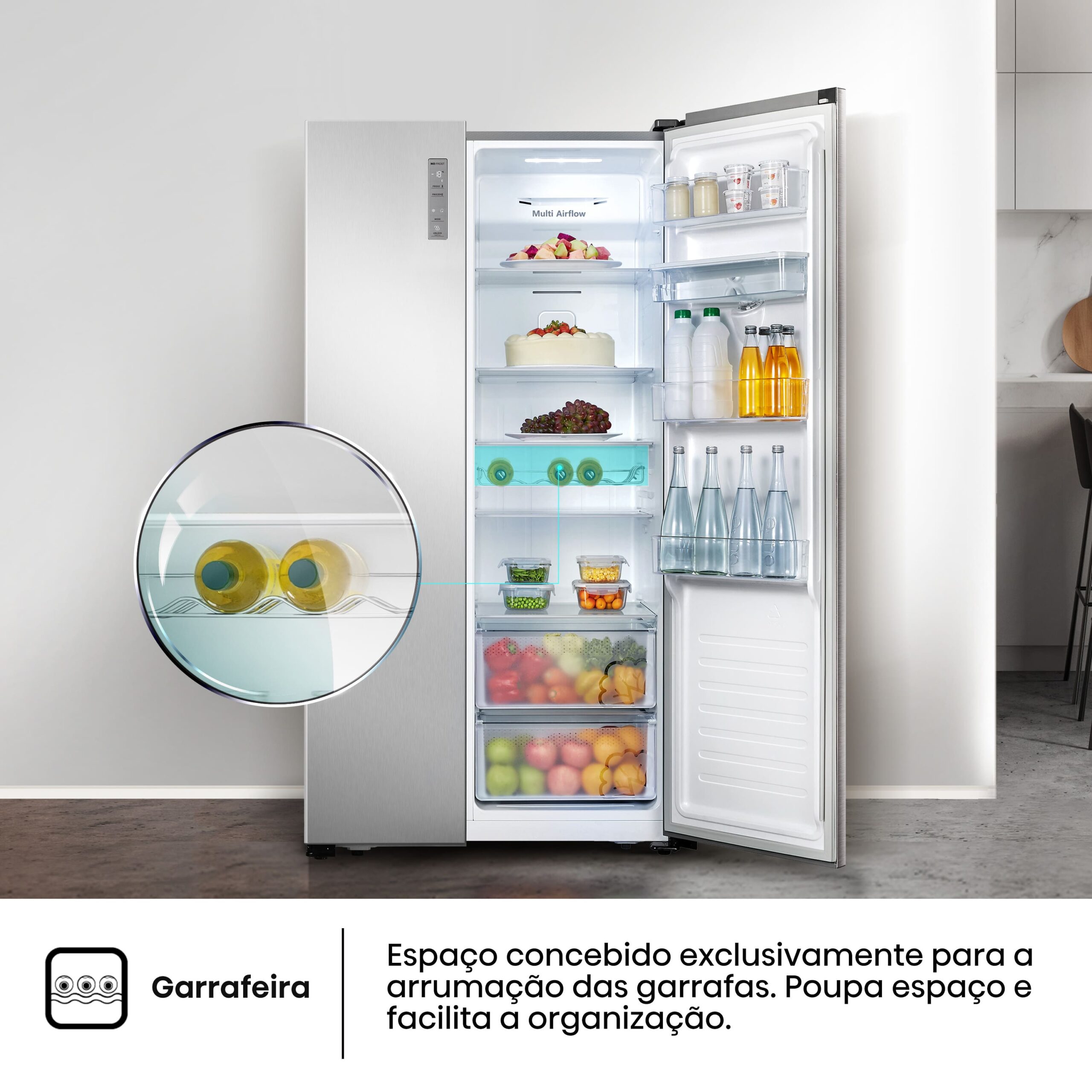 Hisense - RS677N4WCD – Frigorífico Americano Side By Side, Classe E, 519L