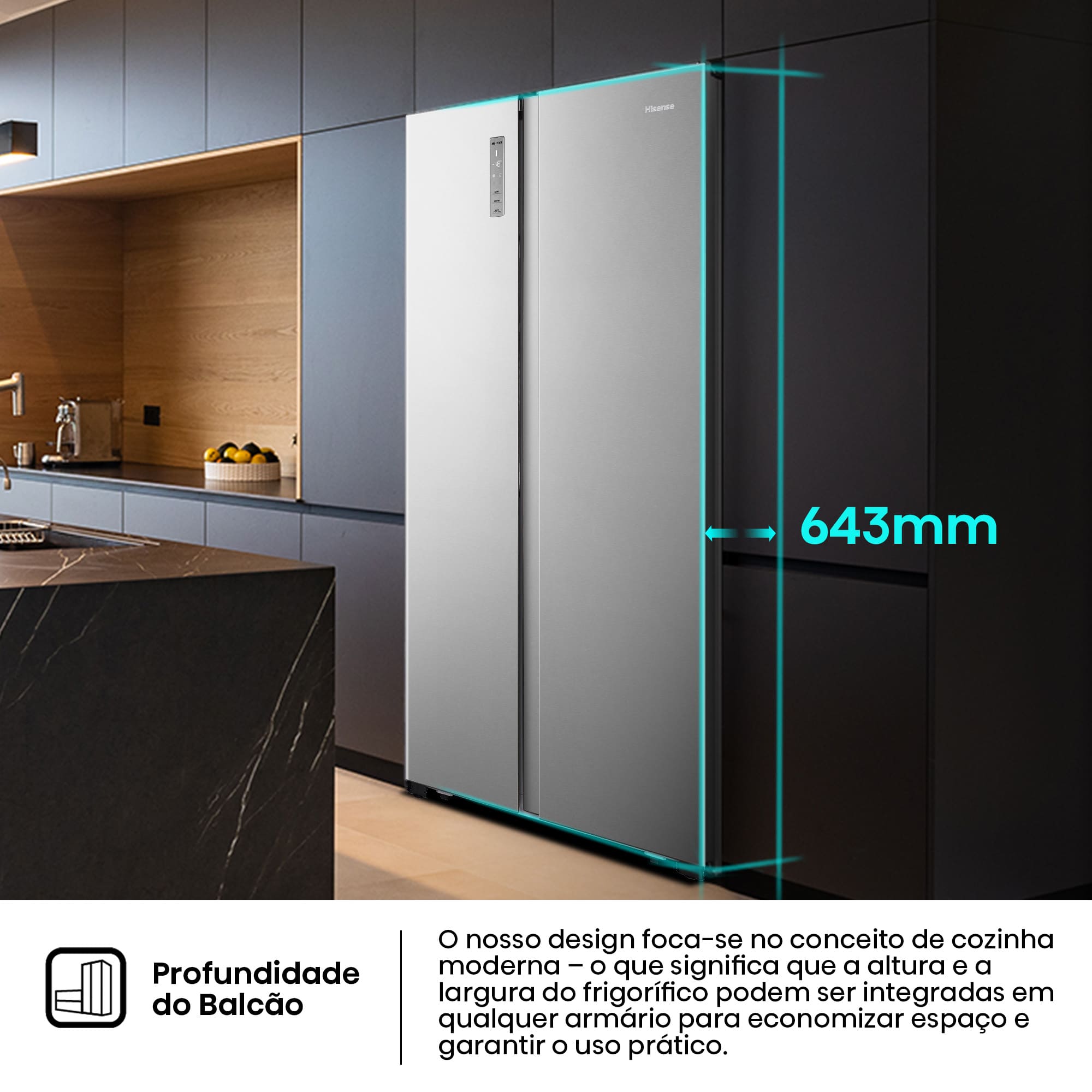 Hisense - RS677N4BIE – Frigorífico Americano Side By Side, Classe E, 519L