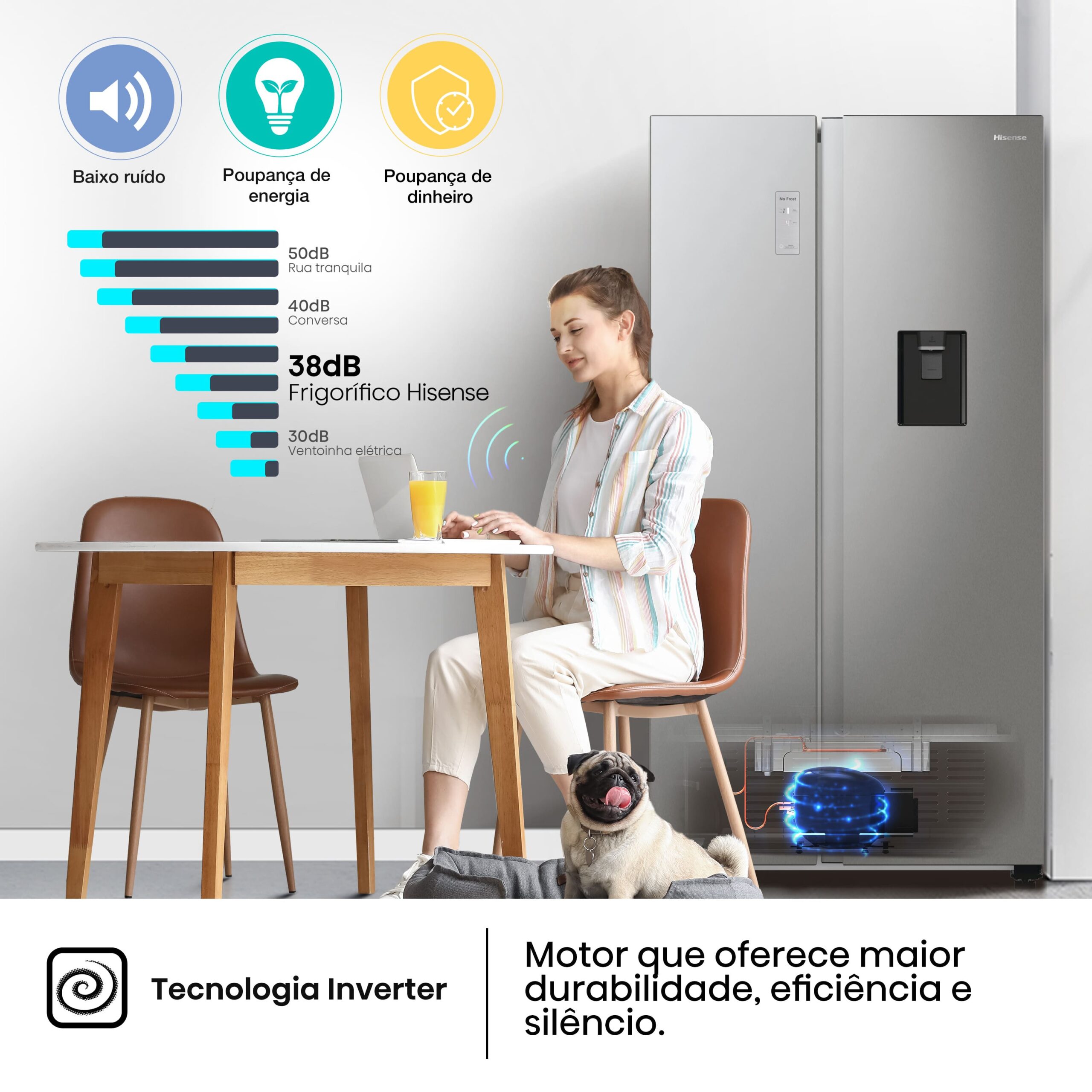 Hisense - RS711N4WCE – Frigorífico Americano Side By Side, Classe E, 547L