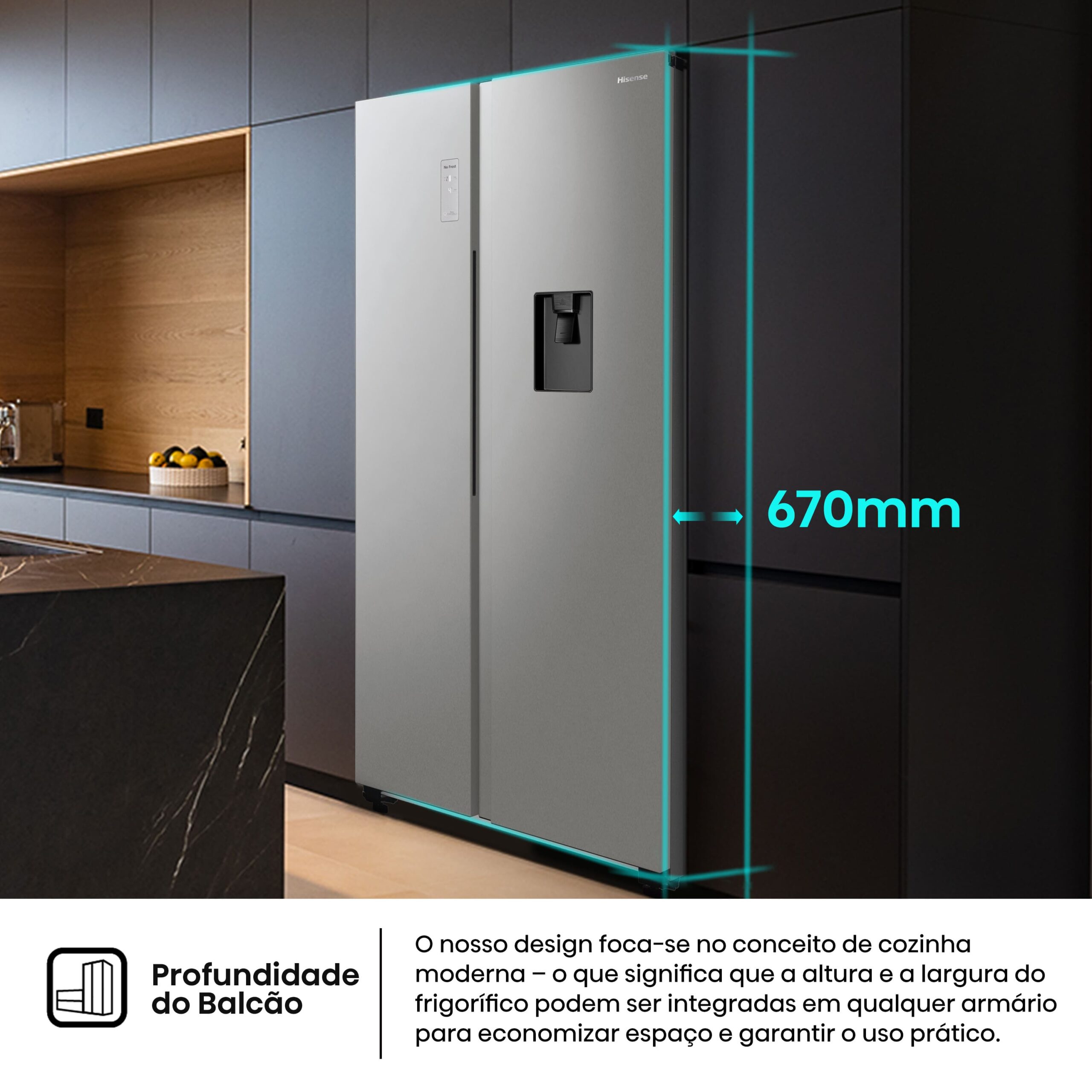 Hisense - RS711N4WCE – Frigorífico Americano Side By Side, Classe E, 547L