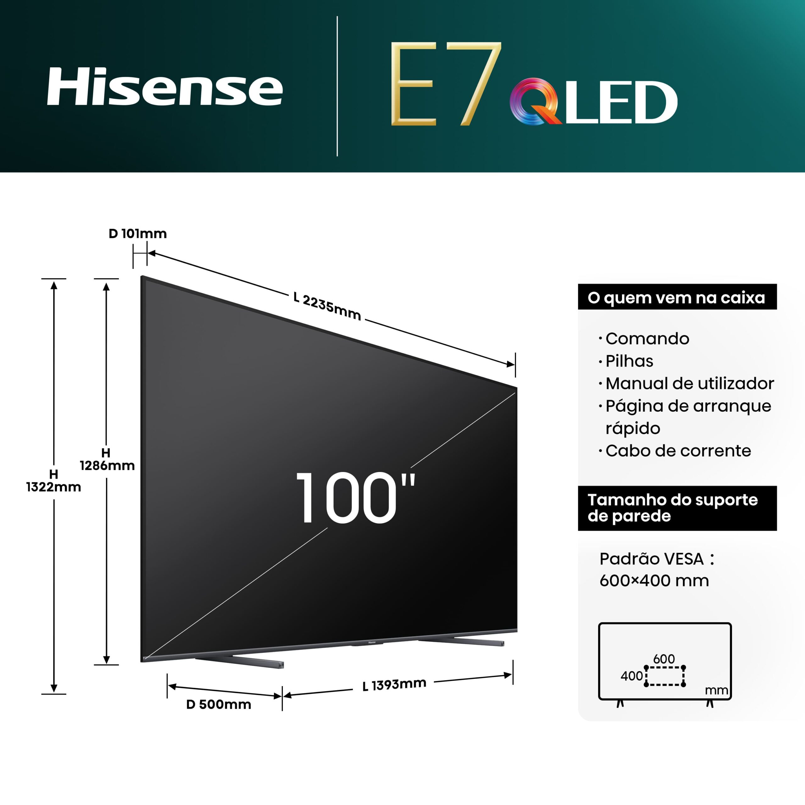 Hisense - QLED TV 100E7NQ Smart TV, Quantum Dot Colour, Dolby Vision & Atmos, Alexa Built in & VIDAA Voice