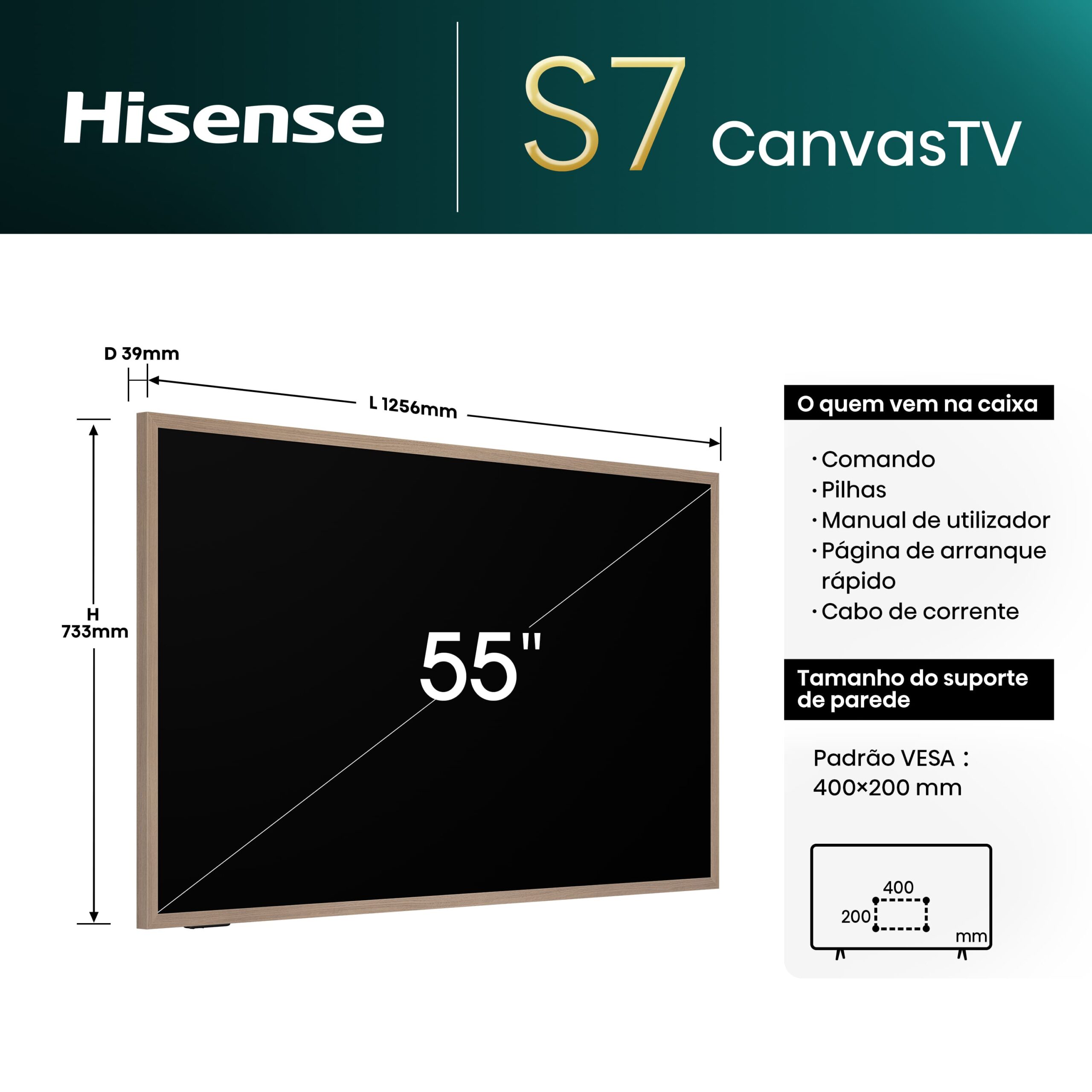 Hisense - Canvas TV 55S7NQ, Modo Arte, Ecrã Hi-Mate, Design Ultraslim, 4K Quantum Dot Colour, 144HZ, Lifestyle