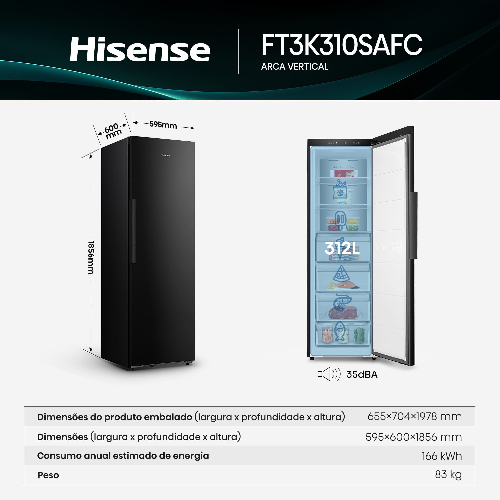 Hisense - FT3K310SAFC – Arca Vertical, Classe C, 312L